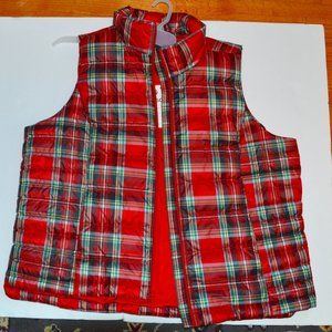 NWT Lands' End Womens 600 Down Plaid Print Full Zip Puffer Vest 1XL
